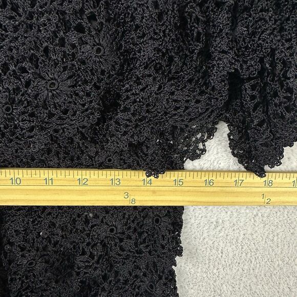 Whimsigoth Black Crochet Lace Silk Top L/XL Tiered Ruffle Fairy Boho Festival - Picture 4 of 7